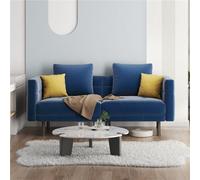 Yaheetech 2 Seater Velvet Convertible Sofa Bed With 4 Pillows - Blue