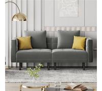 Yaheetech 2 Seater Velvet Convertible Sofa Bed With 4 Pillows - Grey