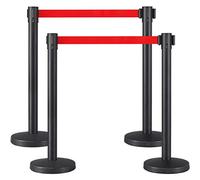 Yaheetech 2 Set Retractable Crowd Control Barriers Belt Stanchion Set for Queuing Lines Safety Stanchion Red
