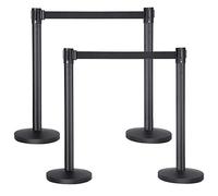 Yaheetech 2 Sets Retractable Belt Stanchion Set for Queuing Lines Crowd Control Barriers Queue with 2m Nylon Retractable Black Belt/Concrete and Metal Base/Easy Assembly
