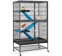 Yaheetech 2-Story Small Animal Cage with Rolling Stand, Removable Platform & Ramp - 137cm Metal Habitat for Ferrets, Chinchillas, Rabbits, Hedgehogs, Black