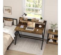 Yaheetech 2-Tier Foldable Computer Desk With Monitor Shelf For Home Office, 106.5 Cm, Rustic Brown