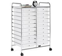 Yaheetech 20 Drawers Plastic Storage Cart, Multipurpose Mobile Organizer Unit with 4 Lockable Wheels, Utility Rolling Trolley for Home Office School Salon & Beauty, White