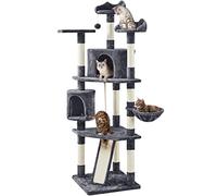 Yaheetech 200 cm H Tall Cat Tree, Condo, Perches & Basket, Dark Grey | Cat Tower for Indoor Cats, Cat Climbing Frame, Sisal Scratching Posts, Large Pet Condo, Padded Perches, Hanging Basket