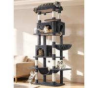 Yaheetech 210cm Heavy Duty Cat Tree for Indoor Cats, Large Perch, Dark Grey | Sisal Scratching Posts, Wide Reinforced Base, Hammock & Basket & Condos, Cat Tower for Large Cats, for Maine Coon or Ragdoll