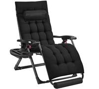Yaheetech 26'' Zero Gravity Recliner with foam-padded Mattress for Autumn and Winter, Outdoor Folding Lounge Chair with Headrest Cupholder Footrest, Black