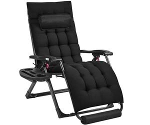 Yaheetech 26'' Zero Gravity Recliner with foam-padded Mattress for Autumn and Winter, Outdoor Folding Lounge Chair with Headrest Cupholder Footrest, Black