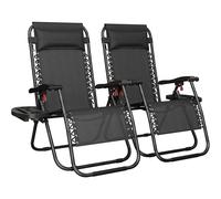 Yaheetech 26" Zero Gravity Recliners Outdoor Adjustable Folding Reclining Lounge Chairs w/Pillows, Cup Holder Trays and Carry Strap for Patio Backyard Beach Navy Blue/Gray/Beige/Black Set of 2