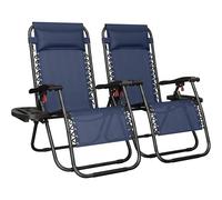 Yaheetech 26" Zero Gravity Recliners Outdoor Adjustable Folding Reclining Lounge Chairs w/Pillows, Cup Holder Trays and Carry Strap for Patio Backyard Beach Navy Blue Set of 2
