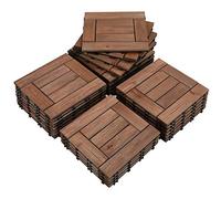 Yaheetech 27 Pcs Decking Tiles 30×30cm Fir Wooden Floor Tiles & Interlocking Deck Tiles for Outdoor & Indoor Patio Garden Balcony Poolside, Brown-Checked