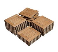 Yaheetech 27 Pcs Decking Tiles - 30×30cm Fir Wooden Floor Tiles & Interlocking Deck Tiles for Outdoor & Indoor Patio Garden Balcony Poolside, Natural Wood