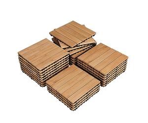 Yaheetech 27 Pcs Decking Tiles Flooring Tiles Interlocking Fir Wood Deck Tiles Indoor & Outdoor for Patio Garden Poolside 30×30cm- Natural Wood