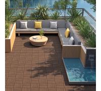 Pack of 27 Fir Wood Flooring Tiles Interlocking Garden Deck - Brown