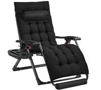 Yaheetech 29'' Zero Gravity Recliner with foam-padded Mattress for Autumn and Winter, Outdoor Folding Lounge Chair with Headrest Cupholder Footrest, Black
