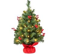 Yaheetech 2ft/60cm Prelit Tabletop Mini Christmas Tree with LED Warm Toned Lights Portable Holiday Decoration Artificial Tree with Red Berries 1Pack