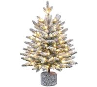 Yaheetech 2ft/61cm Pre-lit Potted Flocked Tabletop Christmas Tree, Mini Snowy Frosted Artificial Spruce Xmas Tree with 35 Warm White LED Lights and 262 PE Branch Tips for Home Porch Decor