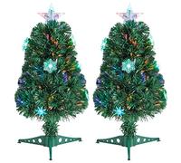 Yaheetech 2ft Fibre Optic Tabletop Christmas Tree with Multicolor Snow Flake Lights Prelit Artificial Xmas Tree Holiday Decoration for Home/Office 2Pack