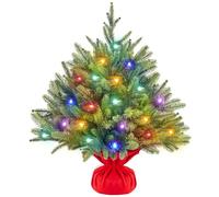 Yaheetech 2ft Pre-lit Artificial Mini Christmas Tree, PE Branches with 35 Color LED Lights, Cement Base, 8 Light Modes, 62 Tips, Desktop Xmas Tree for Holiday Party Home Decor, Green