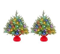Yaheetech 2ft Pre-lit Artificial Mini Christmas Tree, PE Branches with 35 Color LED Lights, Cement Base, 8 Light Modes, 62 Tips, Desktop Xmas Tree for Holiday Party Home Decor, Green-2 Pack