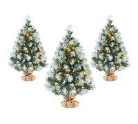 Yaheetech 2ft Prelit Frosted Tabletop Mini Artificial Christmas Tree Snow Flocked Xmas Holiday Decorations for Home/Office, 3 Pack