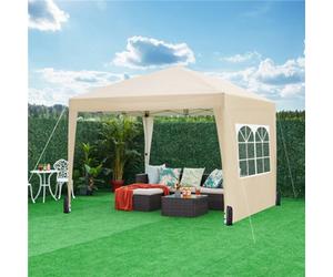 Yaheetech 2Mx2M Beige Fabric Pop Up Canopy Tent W/ Sidewalls
