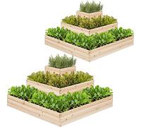 Yaheetech 2PC Wooden 3 Tiers Raised Bed, Divisible Planting Planter Box for Flowers/Vegetables/Herbs, Garden Square Raised Bed in Backyard/Patio Outdoor, 113cm×113cm×52cm, Natural Wood