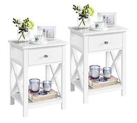 Yaheetech 2pcs Bedside Table, Wooden X Shaped Nightstand Cabinet with Storage Drawer, Sofa Side Table with Open Shelf for Living Room/Bedroom/Small Space, 30 x 40 x 55 cm, White