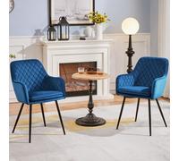 Yaheetech 2Pcs Blue Velvet Fabric Tufted Dining Chairs With Armrest