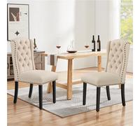 Yaheetech 2Pcs Button Tufted Dining Chairs With Wood Legs Beige