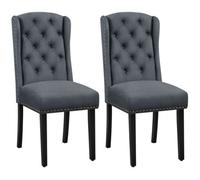 Yaheetech 2Pcs Button Tufted Dining Chairs With Wood Legs Dark Grey