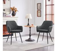 Yaheetech 2Pcs Dark Grey Pu Leather Tufted Dining Chairs With Armrest