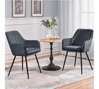 Yaheetech 2Pcs Dark Grey Velvet Fabric Tufted Dining Chairs With Armrest
