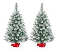 Yaheetech 2Pcs Frosted Christmas Tree with Cement Base, 3ft, Green & White | 90cm Tabletop Artificial Xmas Tree | Stable Red Cloth Bag Base | Festival & Home Decoration