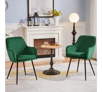 Yaheetech 2Pcs Green Velvet Fabric Tufted Dining Chairs With Armrest