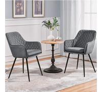 Yaheetech 2Pcs Light Grey Velvet Fabric Tufted Dining Chairs With Armrest