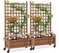 Yaheetech 2Pcs Raised Bed Fir Wood Raised Garden Bed Raised Planter Box for Vine Climbing Plants with Trellis and Wheels for Vegetable Flower Herbs