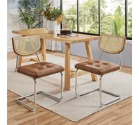 Yaheetech 2Pcs Retro Brown Dining Chairs With Mesh Rattan Back