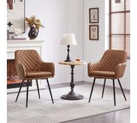 Yaheetech 2Pcs Retro Brown Pu Leather Tufted Dining Chairs With Armrest