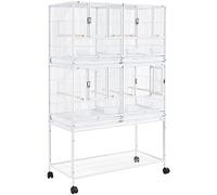 Yaheetech 2pcs Stackable Wide Bird Cage Divided Breeder Cage for Small Birds Lovebirds Finch Canaries Parakeets Cockatiels Budgies Metal Bird Cage with Rolling Stand White