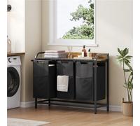 Yaheetech 3-Compartment Laundry Hamper With Wooden Top Shelf, Black/rustic Brown