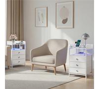 Yaheetech 3-Drawer Bedside Table With Charging Station And Adjustable Led Light, Set Of 2, White
