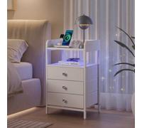 Yaheetech 3-Drawer Bedside Table With Charging Station And Adjustable Led Light, White
