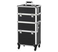 Yaheetech 3-in-1 Makeup Trolley with Adjustable Dividers, Black | 3-in-1 Modular Design, Lockable Sections, 360° Rolling Wheels, Large Capacity for Makeup, Hair and Nail Equipment