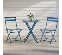 Yaheetech 3-Piece Folding Outdoor Bistro Set, Iron Table And 2 Chairs, Blue