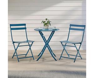 Yaheetech 3-Piece Folding Outdoor Bistro Set, Iron Table And 2 Chairs, Blue