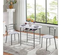 Yaheetech 3 Piece Modern Round Dining Table Set White (L) 90Cm X (W)53Cm