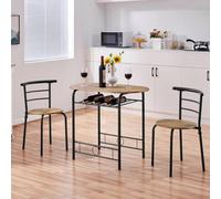 Yaheetech 3 Piece Modern Round Dining Table Set With Steel Legs Brown