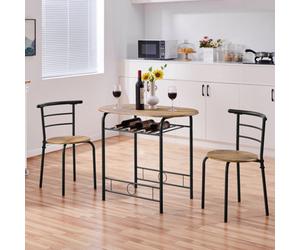 Yaheetech 3 Piece Modern Round Dining Table Set With Steel Legs Brown