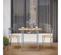Yaheetech 3 Piece Modern Round Dining Table Set With Steel Legs Natural