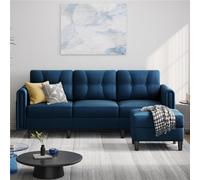 Yaheetech 3 Seater Upholstered Corner Sofa With Ottoman - Blue